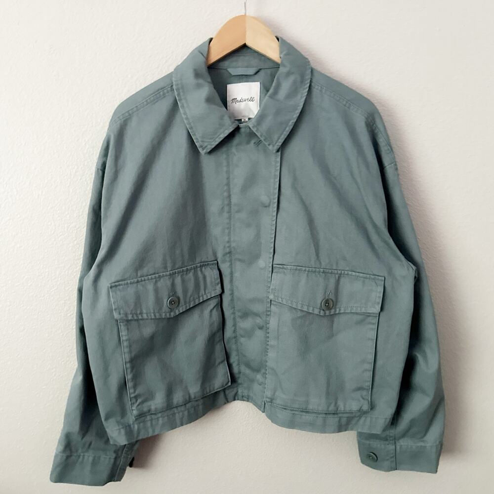 MADEWELL | Cropped Cargo Jacket Blue Chore Coat Faded River Zip Snap | Size XL - Picture 2 of 8